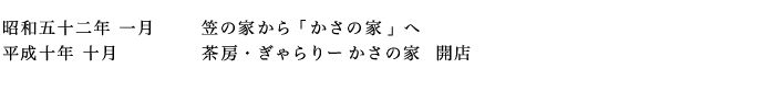 昭和五十二年一月、笠の家から「かさの家」へ。昭和十年十月茶房・ぎゃらりー開店